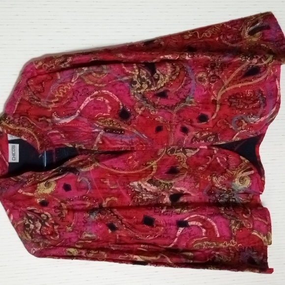 Chico's Jackets & Blazers - Chico's silk beaded size 2 red and gold jacket.Wearable Art, Silk, Beading, Embr